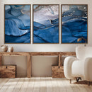 Navy Blue Canvas Art Abstract Print – Elegant Triptych