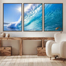 Blue Big Wave Surfing Ocean Canvas Wall Art Artwork Print