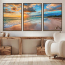 Sunset Ocean Waves on Tropical Beach, 3-Panel Giclee Canvas