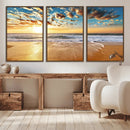 Golden Sunset Beach Print Canvas Wall Art, Giclee Canvas