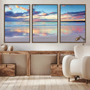 Tranquil Pastel Sunset Beach Triptych Canvas Art, Soothing