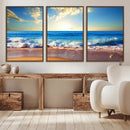 Tropical Beach Sunset Canvas Art, Ocean Waves and Sandy