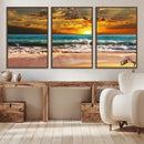 Golden Sunset Beach Canvas Wall Art – Triptych Seascape by MyGreatCanvas | Canvas Wall Art Prints | Photo Prints & Wall Decor