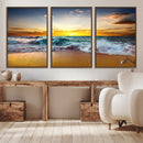 Golden Sunset Ocean Waves Wall Art Canvas Print – Multi