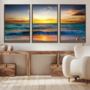 Vibrant Ocean Sunrise Over Golden Beach Waves, Giclee Canvas