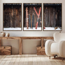 Vintage Ski Gear Canvas Print, Vintage Ski Gear Against