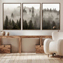 Foggy Mountain Wall Art | 3-Panel Foggy Forest and Mountain