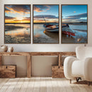 Small Boat At The Beach Sunset Wall Art, Boat Sunset Wall