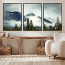 Mountain Mist Canvas Wall Art Print | 3-Panel Foggy Forest