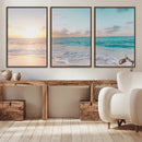 Tranquil Ocean Beach Sunset Canvas Wall Art | 3-Panel