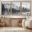 Foggy Misty Forest Canvas Wall Art – Black and White