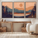 Modern Boho Sunset Canvas Print, Mountain Landscape Triptych