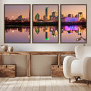 Colorful Dallas City Lights Night Skyline Wall Art Print
