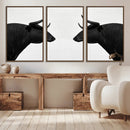 Spanish Bull Art - Framed Black and White Bull Canvas Print