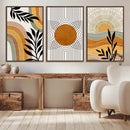 Modern Boho Sun and Leaf Abstract Art – 3-Panel Giclée