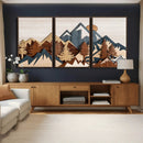 Rustic Abstract Wood Panel Effect Canvas Mountain Range Top