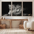 Lion Couple Wall Art Canvas Print – Elegant Black and White