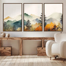 Abstract Watercolor Mountains and Trees Autumn Wall Art,