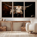 Texas Longhorn Wall Art | 3-Panel Large Texas Longhorn