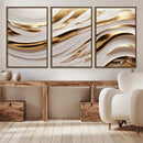 Gold and White Abstract Wave Canvas – Elegant Flowing Design