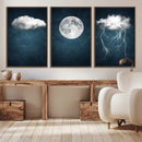3 Piece Indigo Cloud Wall Art, Thunderstorm Moon Cloud by MyGreatCanvas | Canvas Wall Art Prints | Photo Prints & Wall Decor