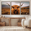 Highland Cow Longhorn Wall Art – Rustic Canvas Print, Framed