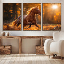 Running Horse Sunset Forest Wall Art Canvas Print