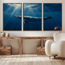 Whale under Ocean Wall Art Canvas Print