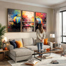 Weightlifting Barbell Art Triptych, Bold Abstract Fitness