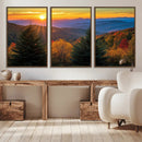 Golden Sunset Over Mountain Forest Canvas Wall Art Print -