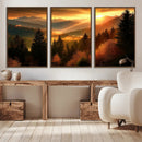 Golden Sunset Over Mountain Forest Canvas Wall Art Print -