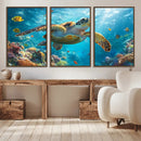 Sea Turtle Underwater Canvas Wall Art Print - Vibrant Ocean