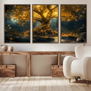 Golden Tree of Life Canvas Wall Art Print - Majestic Glowing