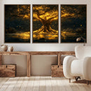 Golden Tree of Life Canvas Wall Art Print - Majestic Glowing