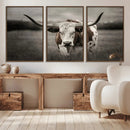 Texas Longhorn Cow Canvas Wall Art Print - Large Rustic