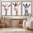 Bubblegum Animals Canvas Wall Art - Playful Giraffe and