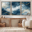 Large Abstract Print - Luxe Blue and Gold Abstract Canvas