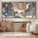 Abstract Blue and Gold Wall Art - Fluid Ink Artwork - Modern