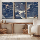 Large Abstract Blue and Gold Canvas Wall Art Fluid Ink