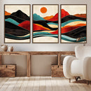 Western Wall Decor - Large Triptych Mountain Canvas - Boho
