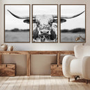 Highland Cow Wall Art Canvas Print – Black and White Western