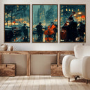Urban Night Jazz Wall Art Canvas Print – Moody Rain-Soaked