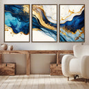 Blue Gold Flow Wall Art Canvas Print – Framed Marble Design by MyGreatCanvas | Canvas Wall Art Prints | Photo Prints & Wall Decor