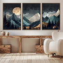 Moonlit Mountain Wall Art Canvas Print – Silhouetted Pines