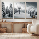 Snowy Pines Wall Art Canvas Print – Framed Ski Lift Winter