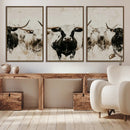 Longhorn Cattle Wall Art Canvas Print – Framed Bison Herd
