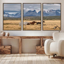 Grand Teton Park Wild Horses Wall Art Canvas Print – Framed