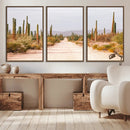 Desert Cactus Lined Road Wall Art Canvas Print – Framed by MyGreatCanvas | Canvas Wall Art Prints | Photo Prints & Wall Decor