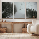 Ski Lift Wall Art Canvas Print – Snowy Pines Misty Landscape