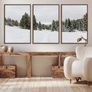 Frosty Pines Wall Art Canvas Print – Framed Silent Snowfall